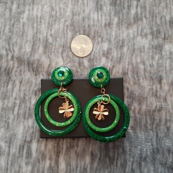 Irish earring/button bundle green/gold shamrock - Picture 2 of 3